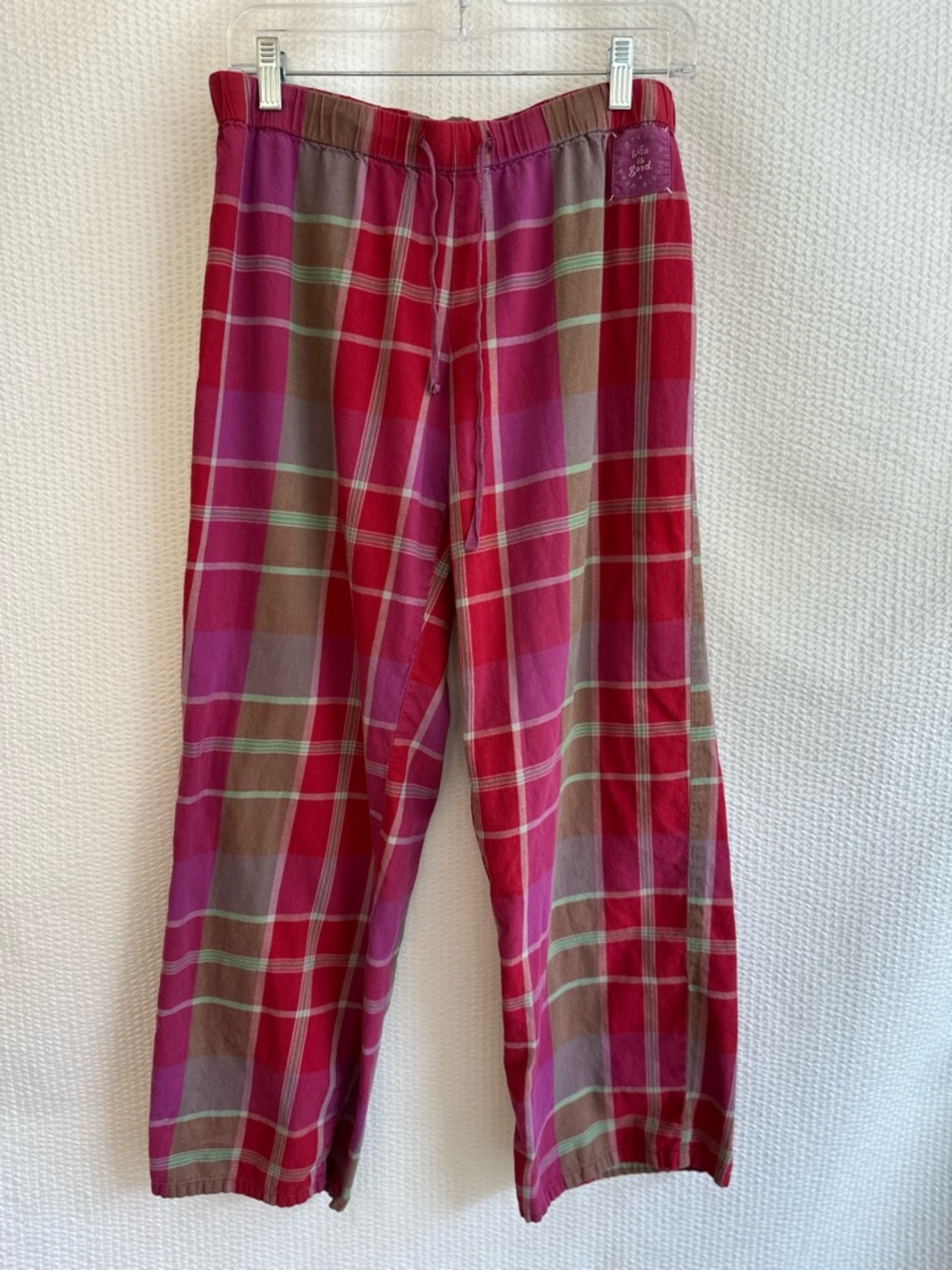 LIFE IS GOOD Red Pink Plaid Cotton Flannel Pajama Pants Size Small Lounge Pants